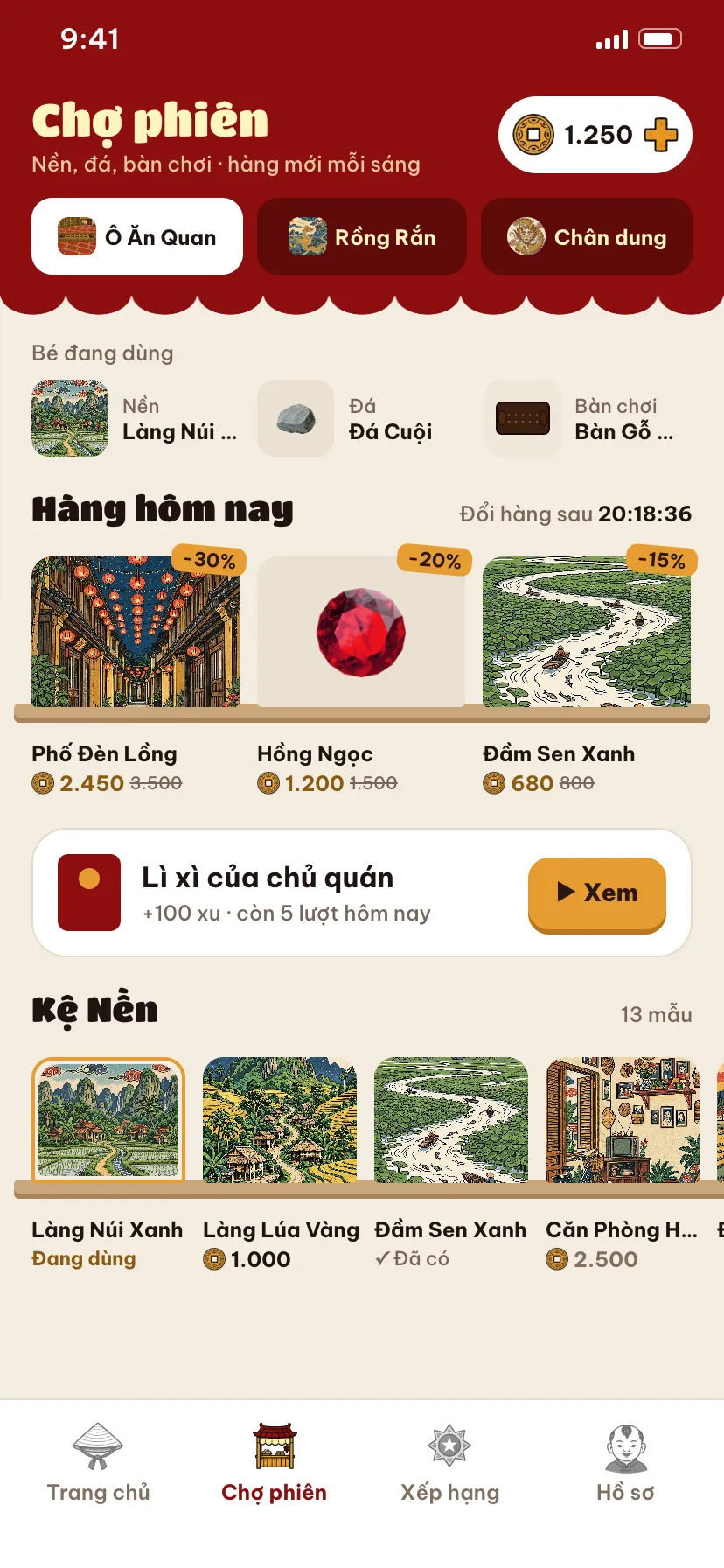 Màn hình Chợ phiên trong app